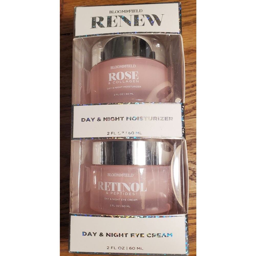 Renew Day & Night Skincare & Eye Cream Rose Collagen Retinol Peptides 2 Oz Each
